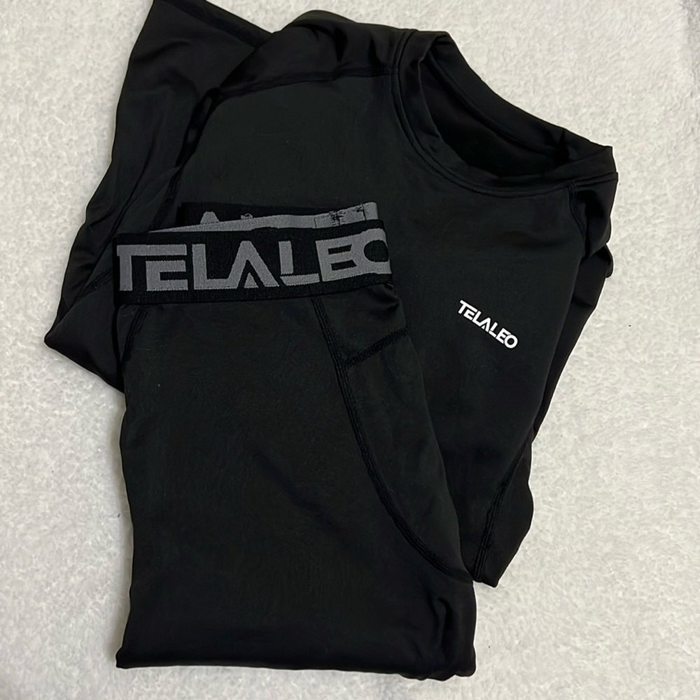 TELALEO Boys' Girls' Long Sleeve Compression Shirts Thermal Fleece Set